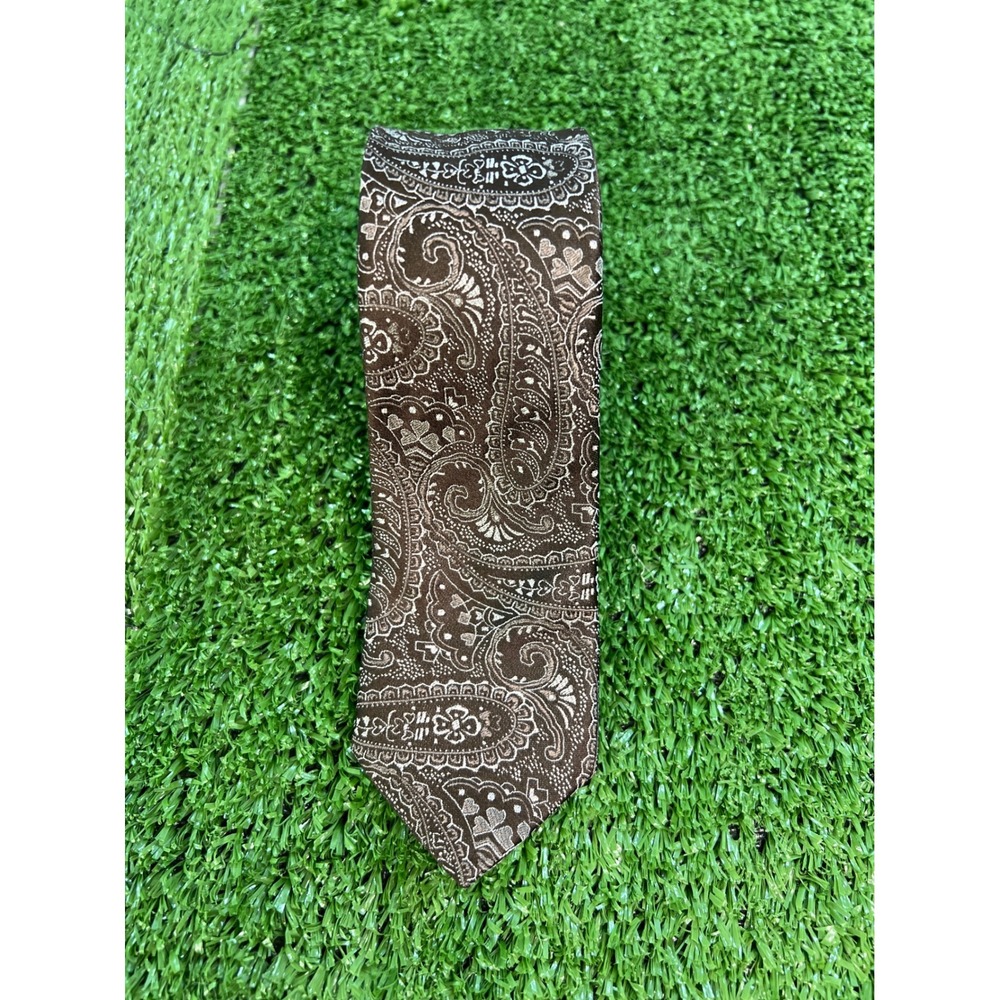 Atlas Design Paisley Pattern Men's Necktie Brown‎ Tan Abstract Silk